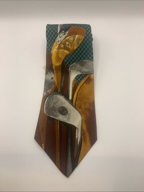 Polo by Ralph Lauren Silk Tie with Golf Club Motif in Green and Brown